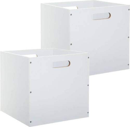 5five Set van 2x stuks opbergmand/kastmand 29 liter wit van hout 31 x 31 x 31 cm - Opbergmanden