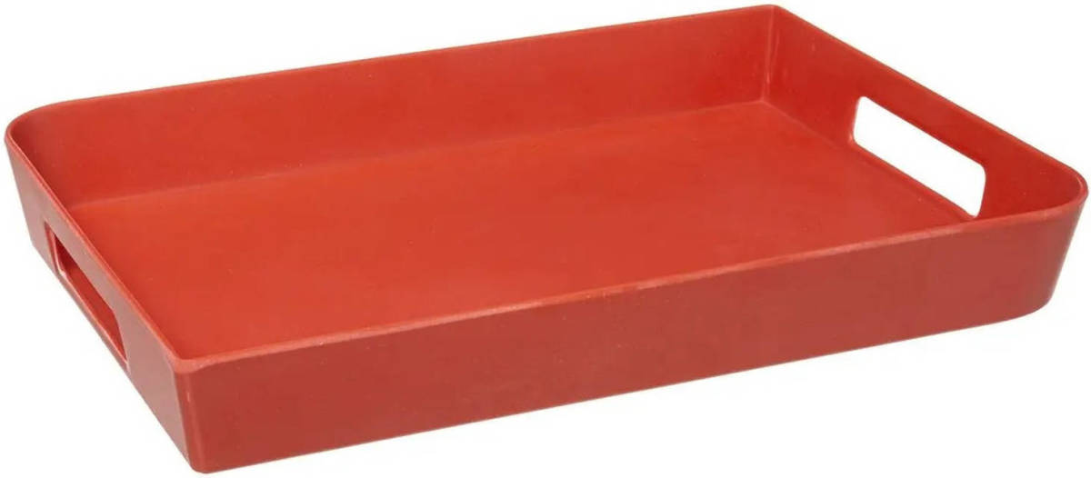 5five Dienblad/serveerblad rechthoekig 45 x 30 cm koraalrood met handvaten - Dienbladen
