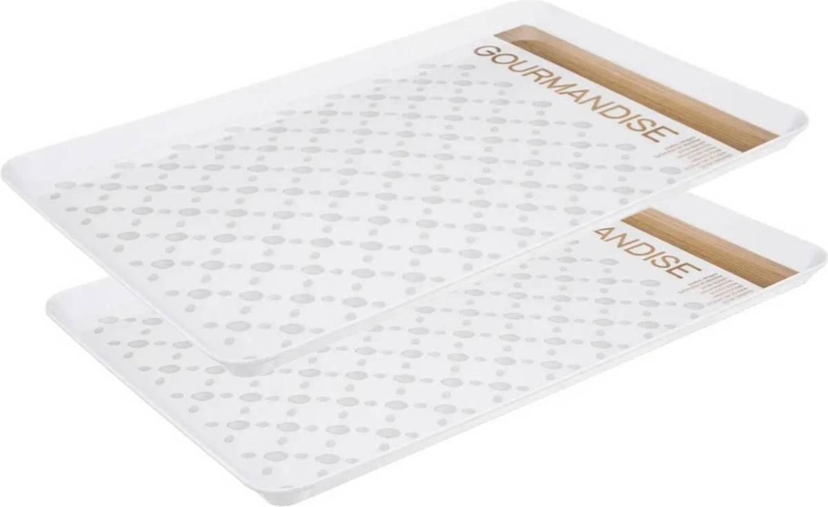 5five 2x stuks dienbladen/serveerbladen rechthoekig decoratief 45 x 30 cm wit - Dienbladen