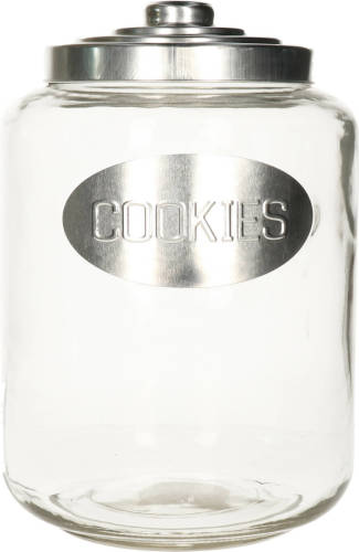 Vivalto Glazen koektrommel/snoepjes/koekjes voorraad pot met zilverkleurige deksel 5800 ml - Voorraadpot