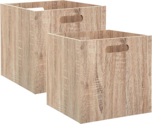 5five Set van 2x stuks opbergmand/kastmand 29 liter bruin/naturel van hout 31 x 31 x 31 cm - Opbergmanden