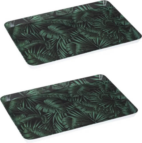 Secret de Gourmet 2x stuks dienbladen/serveerbladen rechthoekig Jungle 30 x 22 cm donker groen - Dienbladen
