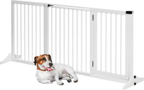 Zenzee Hondenhek - Honden hek - Dog barrier - Traphekje zonder boren - Traphek - B113-166 x H71 cm - Wit