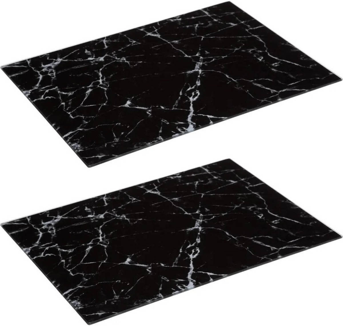 Secret de Gourmet 2x Stuks snijplank rechthoek zwart met marmer print 40 x 30 cm van glas - Snijplanken