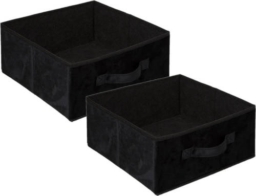 5five Set van 2x stuks opbergmand/kastmand 14 liter zwart polyester 31 x 31 x 15 cm - Opbergmanden