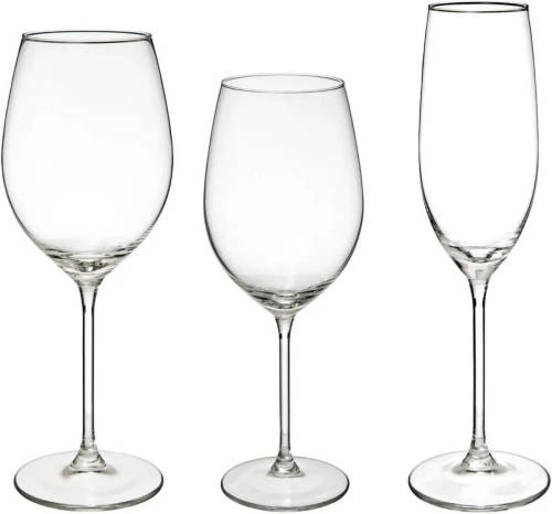 Secret de Gourmet Set van 18x wijnglazen en champagneglazen Lina 210/410/540 ml van glas - Wijnglazen