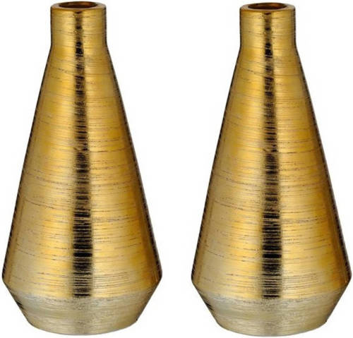 Cepewa Set van 2x stuks ronde bloemenvaas goud van keramiek 28 cm - Vazen
