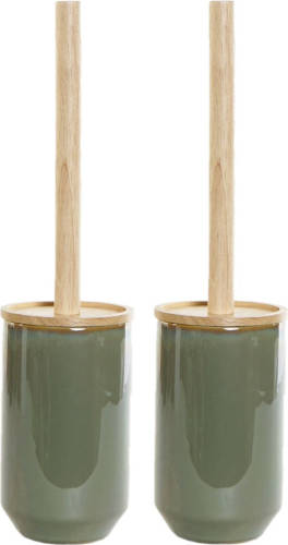 Items Set van 2x stuks wc/toiletborstels 42 cm met toiletborstelhouder groen geglazuurd - Toiletborstels