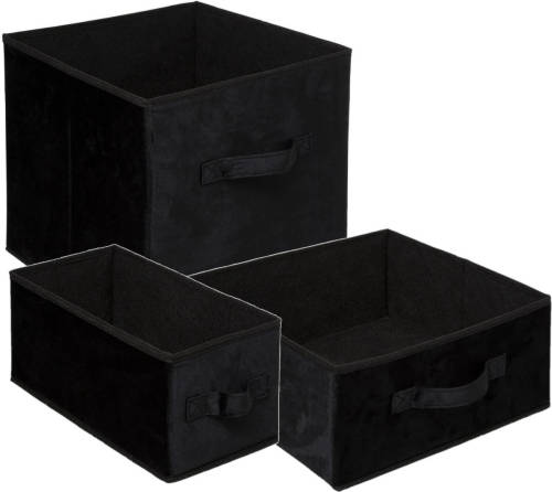 5five Set van 3x stuks opbergmanden/kastmanden 7/14/29 liter zwart van polyester 31 cm - Opbergkisten
