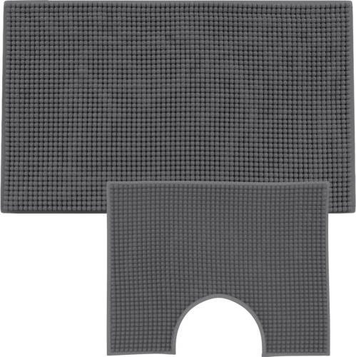 Loti Living Badmat Set Met Toiletmat Antislip - Douchemat - Chenille - Antraciet - 50x80 cm + 50x40 cm