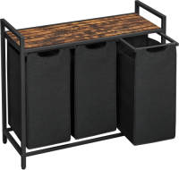 O'Daddy Wasmand 3 vakken - uitschuifbare wassorteerder met plank - 92.5 x 33 x 71 cm - metaal - zwart met bruin