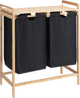 Acaza Wasmand met 2 uitschuifbare waszakken - Wassorteerder - 44 liter - bamboe - 64.5x73.5x33 cm - Zwart