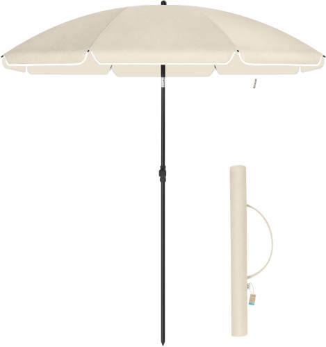 Acaza Parasol 180 cm diameter, rond / achthoekige strandparasol, knikbaar, kantelbaar, met draagtas - beige