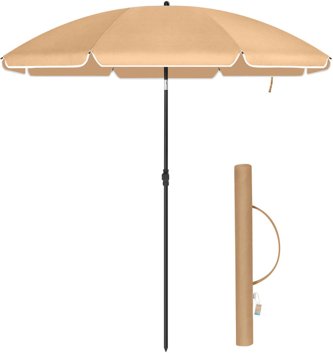 Acaza Parasol 180 cm diameter, rond / achthoekige strandparasol, knikbaar, kantelbaar, met draagtas - taupe