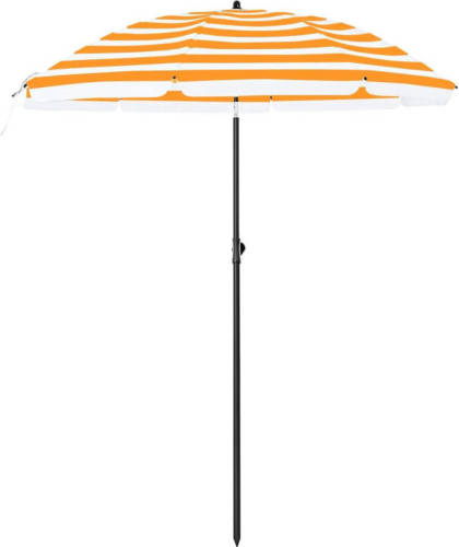 Acaza Stok Parasol, 160 cm Diamter, ronde / achthoekige tuinparasol van polyester, kantelbaar, met draagtas - oranje gestreept