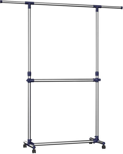 Acaza Mobiel kledingrek - verstelbaar - 2 rails - zilvergrijs