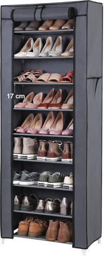 Acaza Schoenenkast met 10 Niveaus - tot 27 Paar Schoenen - 58cm breed en 160cm hoog - Grijs