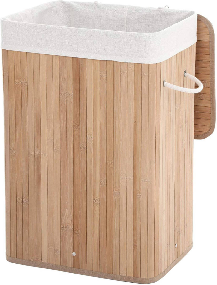 Acaza Wasmand met deksel - katoenen zak - 72 liter - 40x60x30 cm - bamboe