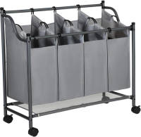 Acaza Mobiele wassorteerder - 4 vakken van elk 35 liter - 81x88x39 cm - grijs