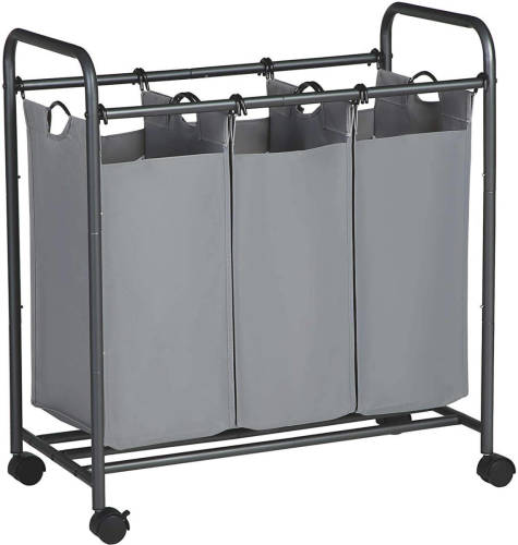 Acaza Mobiele wasmand - 3 vakken van elk 44 liter - 77x41x81.5 cm - grijs