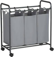 Acaza Mobiele wasmand - 3 vakken van elk 44 liter - 77x41x81.5 cm - grijs