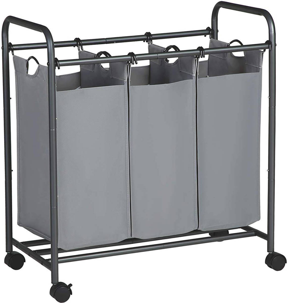 Acaza Mobiele wasmand - 3 vakken van elk 44 liter - 77x41x81.5 cm - grijs
