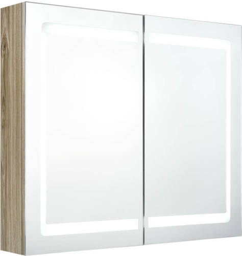 VidaXL Badkamerkast met spiegel en LED 80x12x68 cm eikenkleurig