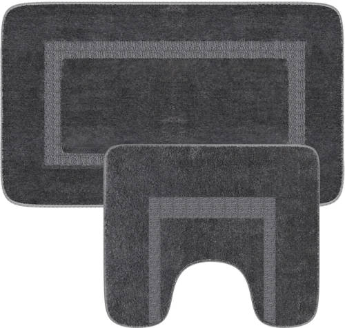 Loti Living Badmat Set met Toiletmat Antislip - Douchemat - Badmat set wc mat - Grijs - 50x80 cm + 50x40 cm