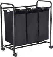 Acaza Driedelige Mobiele Wasmand - Wassorteerder met 3 Vakken van elk 44 Liter - 77x41x81.5cm - Zwart