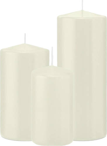 Trend Candles Stompkaarsen set van 6x stuks ivoor wit 12-15-20 cm - Stompkaarsen