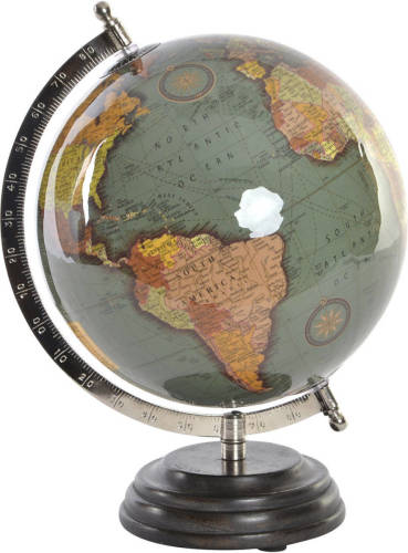 Items Deco Wereldbol/globe op voet - kunststof - groen - home decoratie artikel - D20 x H28 cm - Wereldbollen