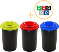 Plafor Eco Bin Prullenbak 50L - Set van 3 - Blauw/Groen/Rood + Sticker Set