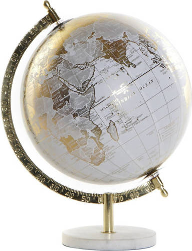 Items Decoratie wereldbol/globe goud op marmeren voet 22 x 30 cm - Wereldbollen