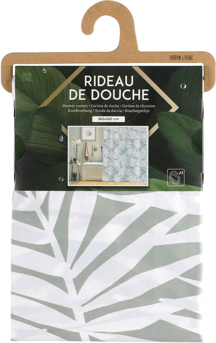Urban Living Douchegordijn met ringen - wit/grijs - Jungle print - PVC - 180 x 180 cm - wasbaar - Douchegordijnen