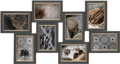 Atmosphera Collage fotolijst van 70 x 37 cm - voor 8x foto van 10 x 15 cm - grijs - foto frame - wand/muur - Fotolijsten