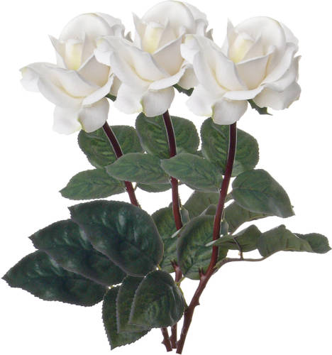 Top Art Kunstbloem roos Caroline - 3x - wit - 70 cm - zijde - kunststof steel - decoratie bloemen - Kunstbloemen