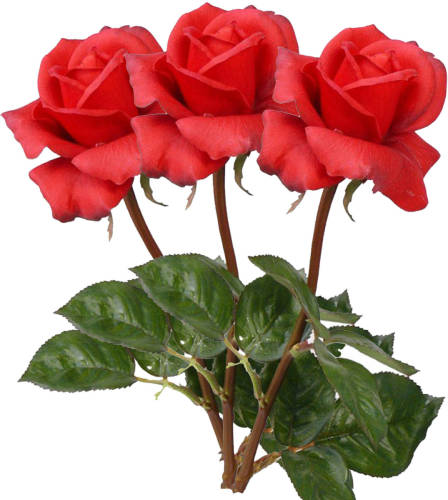 Top Art Kunstbloem roos Caroline - 3x - rood - 70 cm - zijde - kunststof steel - decoratie bloemen - Kunstbloemen