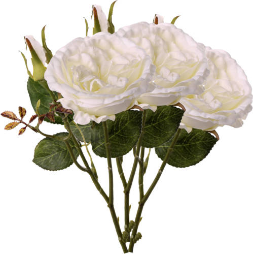 Top Art Kunstbloem roos Little Joy - 3x - wit - 38 cm - kunststof steel - decoratie bloemen - Kunstbloemen