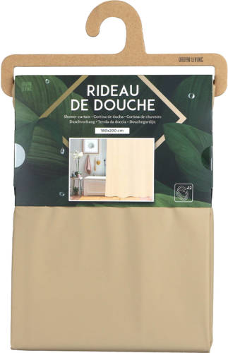 Urban Living Douchegordijn met ringen - beige - pvc - 180 x 200 cm - wasbaar - Douchegordijnen