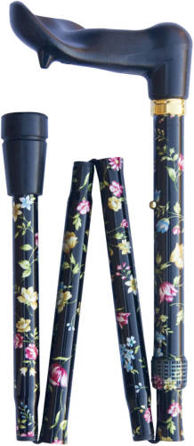 Classic Canes Opvouwbare wandelstok - Zwart - Bloemen - Linkshandig - Ergonomisch handvat - Lengte 80 - 90 cm