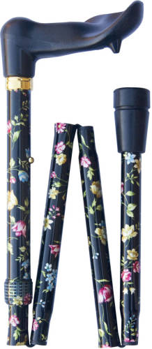 Classic Canes Opvouwbare wandelstok - Zwart - Bloemen - Rechtshandig - Ergonomisch handvat - Lengte 80 - 90 cm
