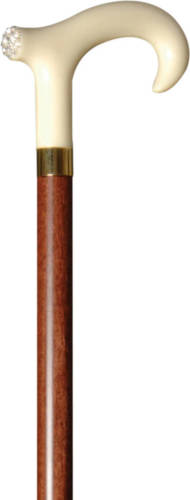Classic Canes Bijzondere wandelstok - Bruin - Hardhout - Ivoren Fritz handvat - Met Swarovski kristallen - Lengte 88 cm