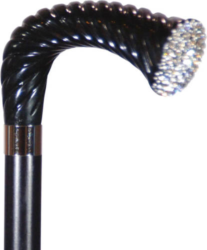 Classic Canes Bijzondere wandelstok - Zwart - Hardhout - Gedraaid Fritz handvat - Swarovski kristallen - Lengte 92 cm