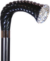 Classic Canes Bijzondere wandelstok - Zwart - Hardhout - Gedraaid Fritz handvat - Swarovski kristallen - Lengte 92 cm