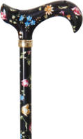 Classic Canes Verstelbare Wandelstok - Tea Party - Zwart - Bloemen - Aluminium - Derby handvat - Lengte 77 - 100 cm