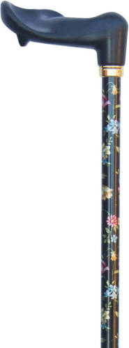 Classic Canes Verstelbare wandelstok - Zwart - Bloemen - Linkshandig - Ergonomisch handvat - Lengte 75 - 99 cm