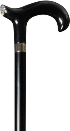 Classic Canes Bijzondere wandelstok - Zwart - Hardhout - Met Swarovski kristallen - Derby handvat - Lengte 92 cm