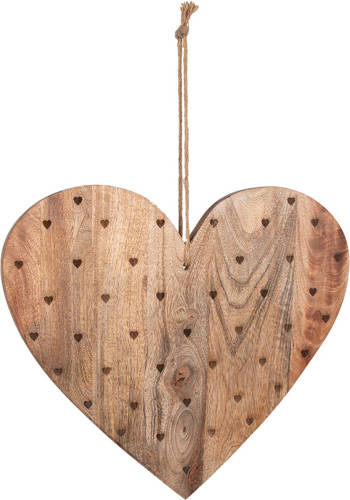 Clayre & Eef Decoratie snijplank 38x40 cm Bruin Hout Hartvormig Hartjes Borrelplank Bruin Borrelplank