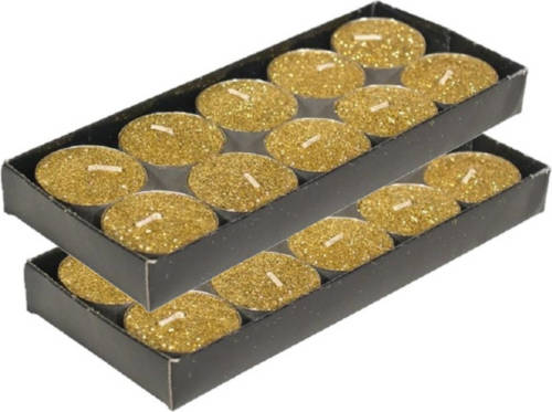 Gerimport Gerim waxinelichtjes kaarsjes- 20x - goud glitters 3,5 cm - Waxinelichtjes