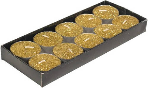 Gerimport Gerim waxinelichtjes kaarsjes- 10x - goud glitters 3,5 cm - Waxinelichtjes